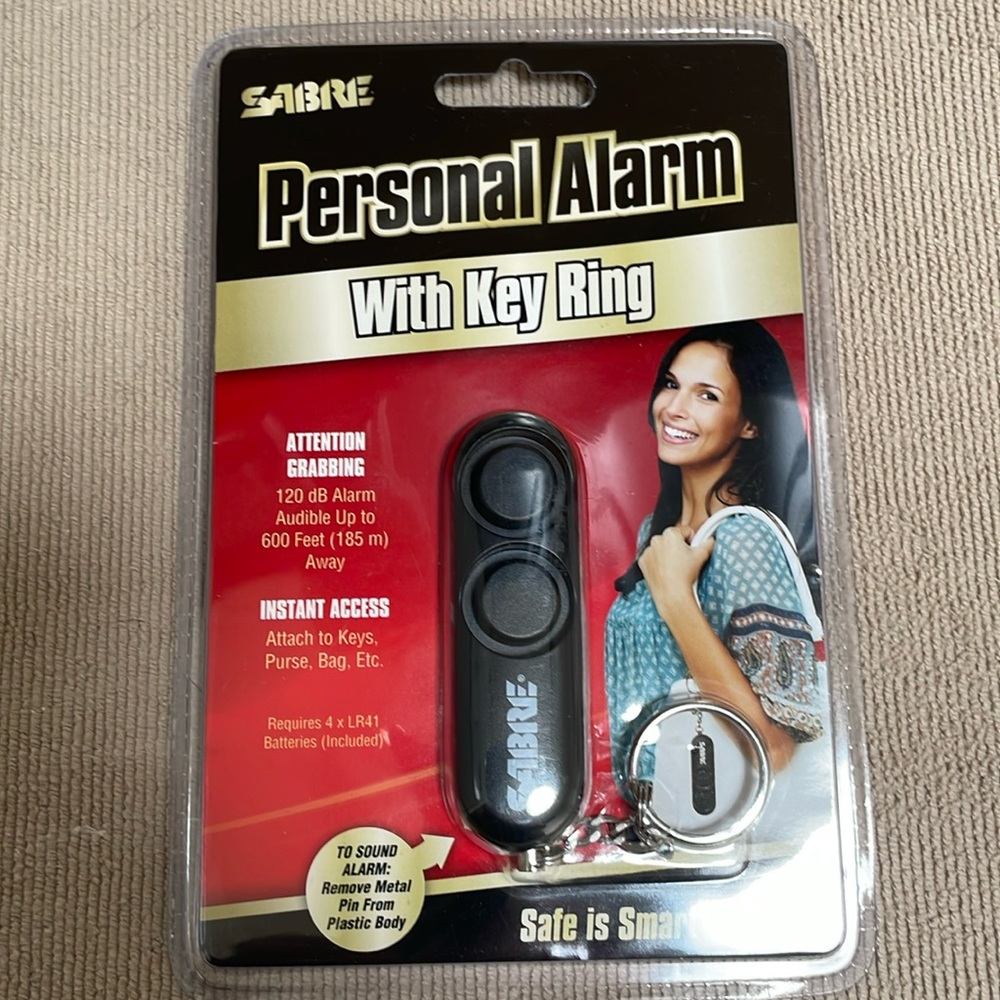 Sabre Personal Alarm with Key Ring. 120 dB Alarm Audible up to 600 ft. away.